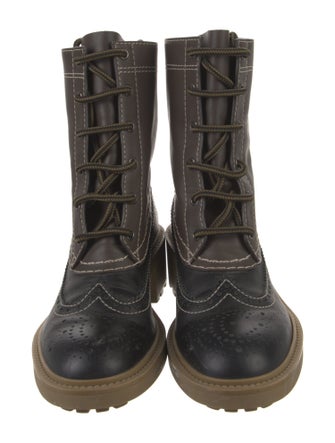 Chloé Leather Colorblock Pattern Combat Boots