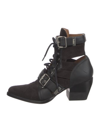 Chloé Suede Leather Trim Embellishment Lace-Up Boots