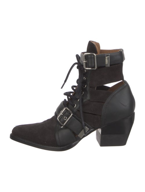 Chloé Suede Leather Trim Embellishment Lace-Up Boots