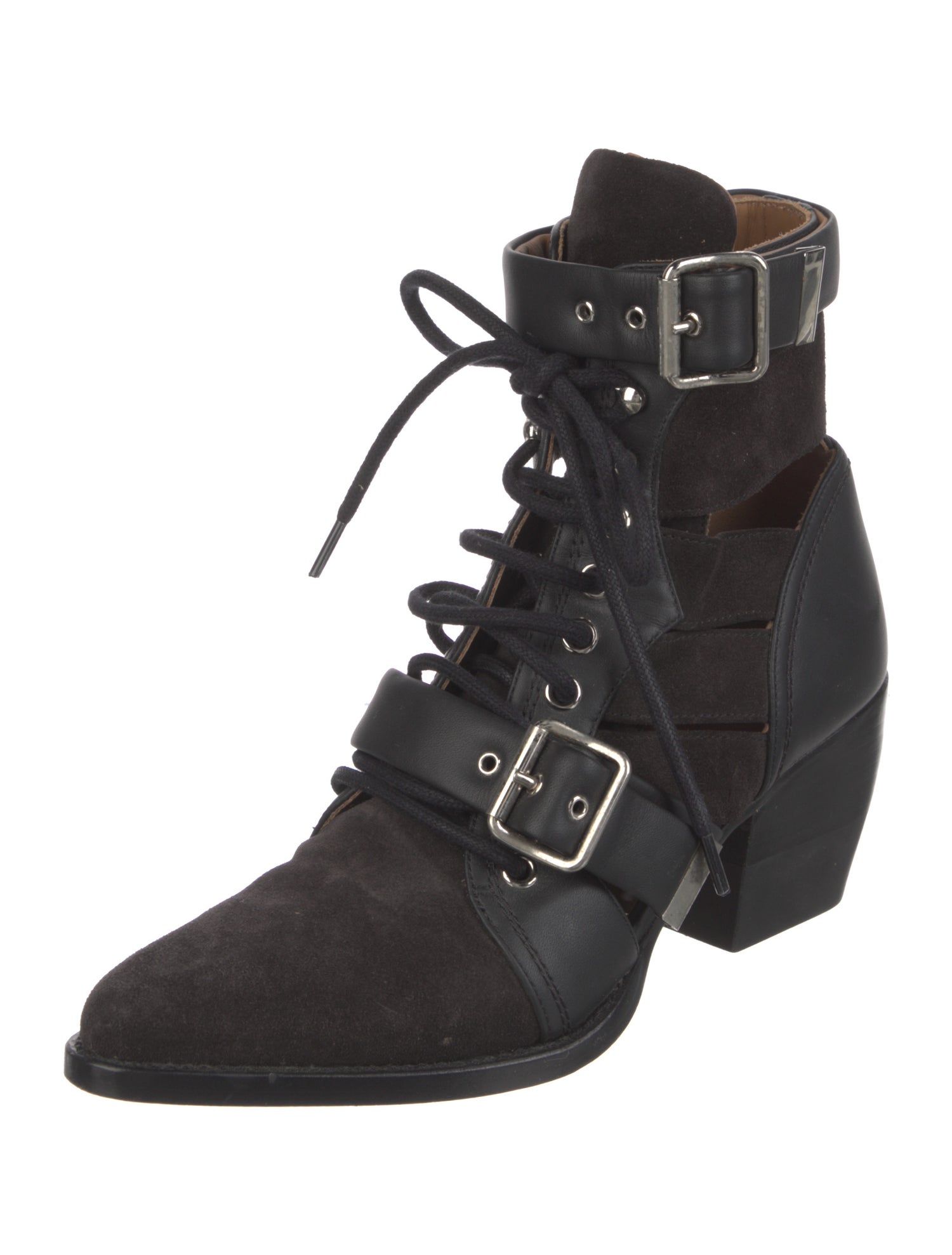 Chloé Suede Leather Trim Embellishment Lace-Up Boots