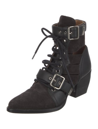 Chloé Suede Leather Trim Embellishment Lace-Up Boots