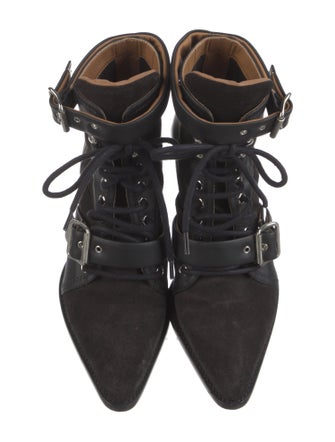 Chloé Suede Leather Trim Embellishment Lace-Up Boots
