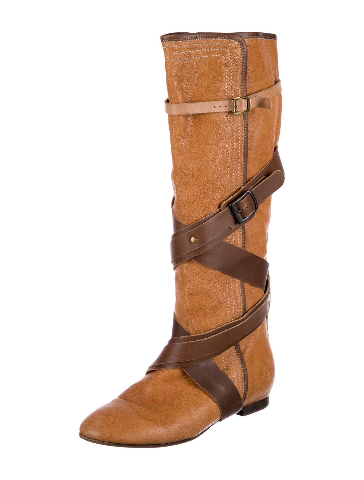 Chloé Leather Colorblock Pattern Riding Boots