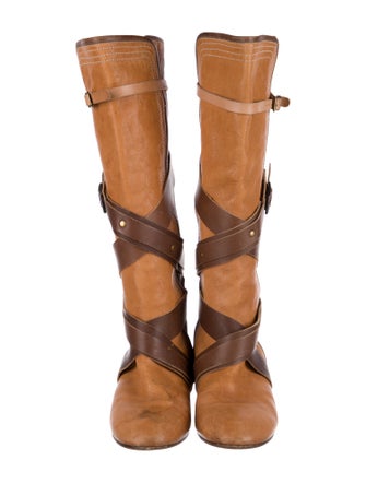 Chloé Leather Colorblock Pattern Riding Boots