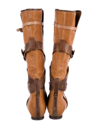 Chloé Leather Colorblock Pattern Riding Boots