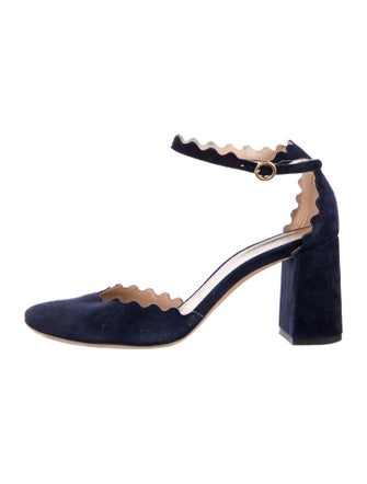 Chloé Suede Scalloped Accent D'Orsay Pumps