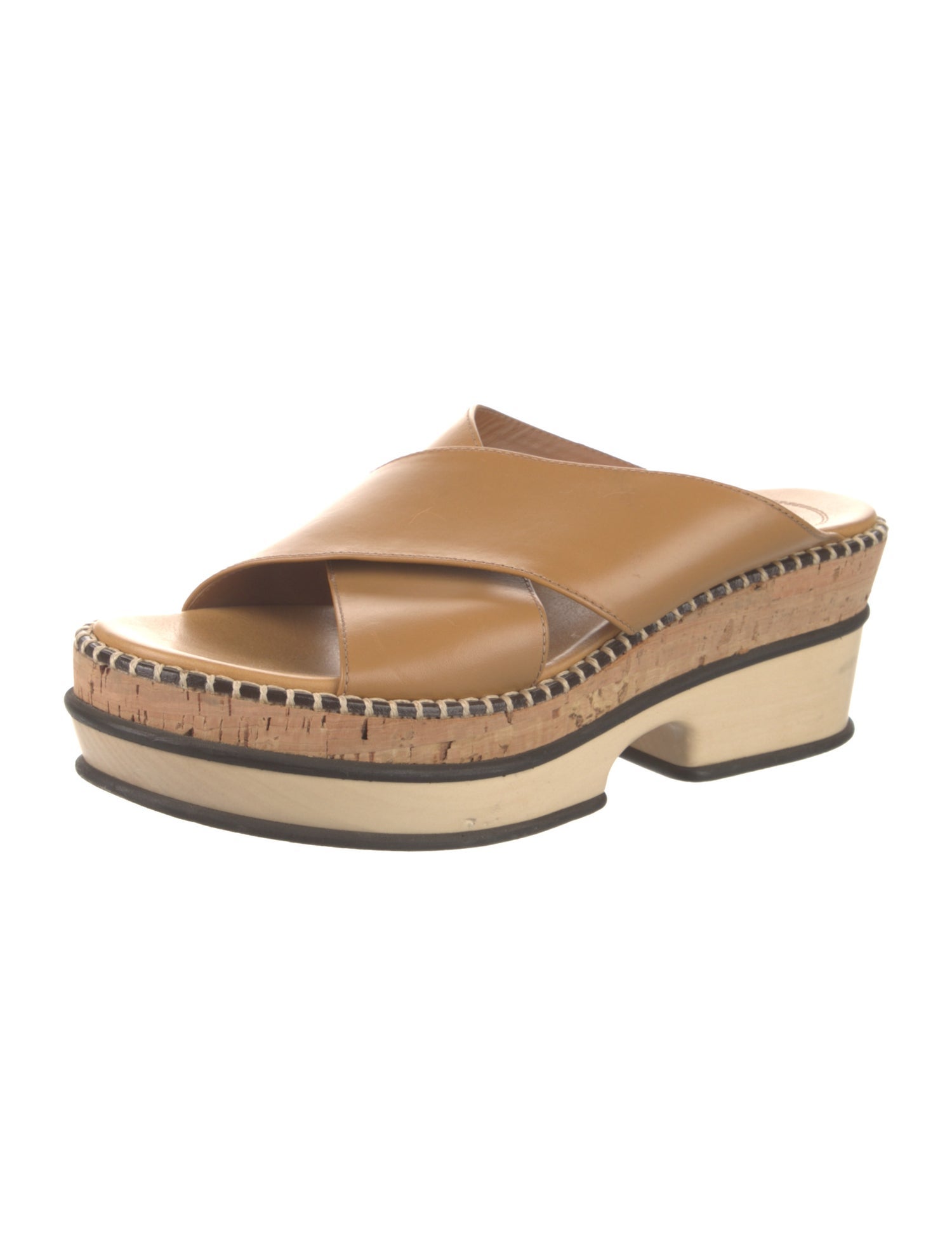 Chloé Leather Whipstitch Trim Slides