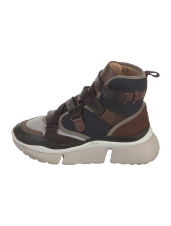 Chloé Leather Colorblock Pattern Wedge Sneakers