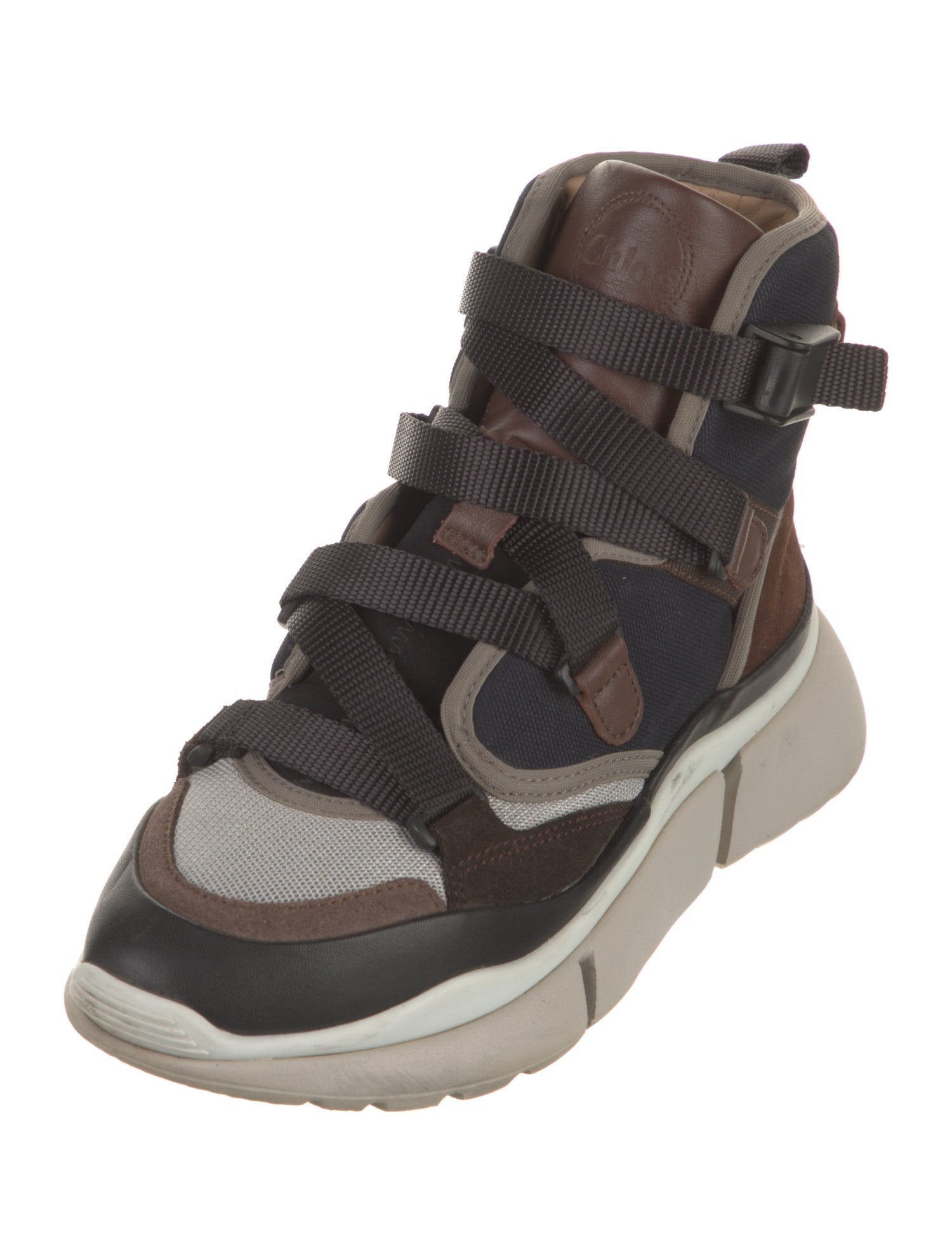 Chloé Leather Colorblock Pattern Wedge Sneakers