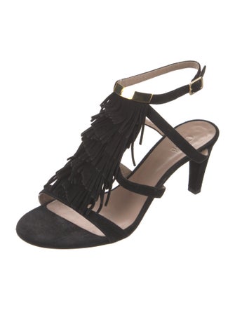 Chloé Suede Fringe Trim Accent Gladiator Sandals