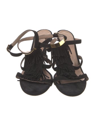 Chloé Suede Fringe Trim Accent Gladiator Sandals