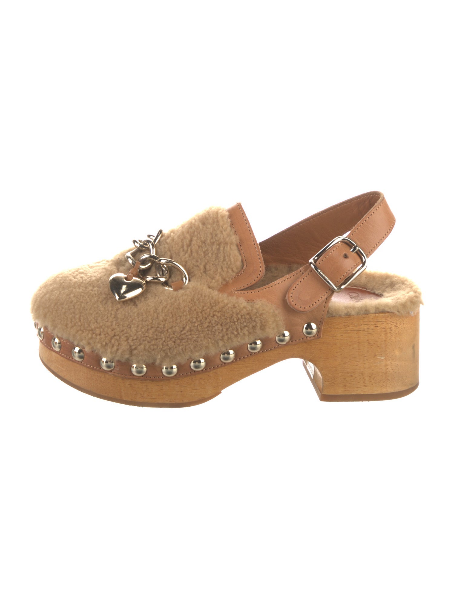 Chloé Shearling Chain-Link Accents Slingback Pumps