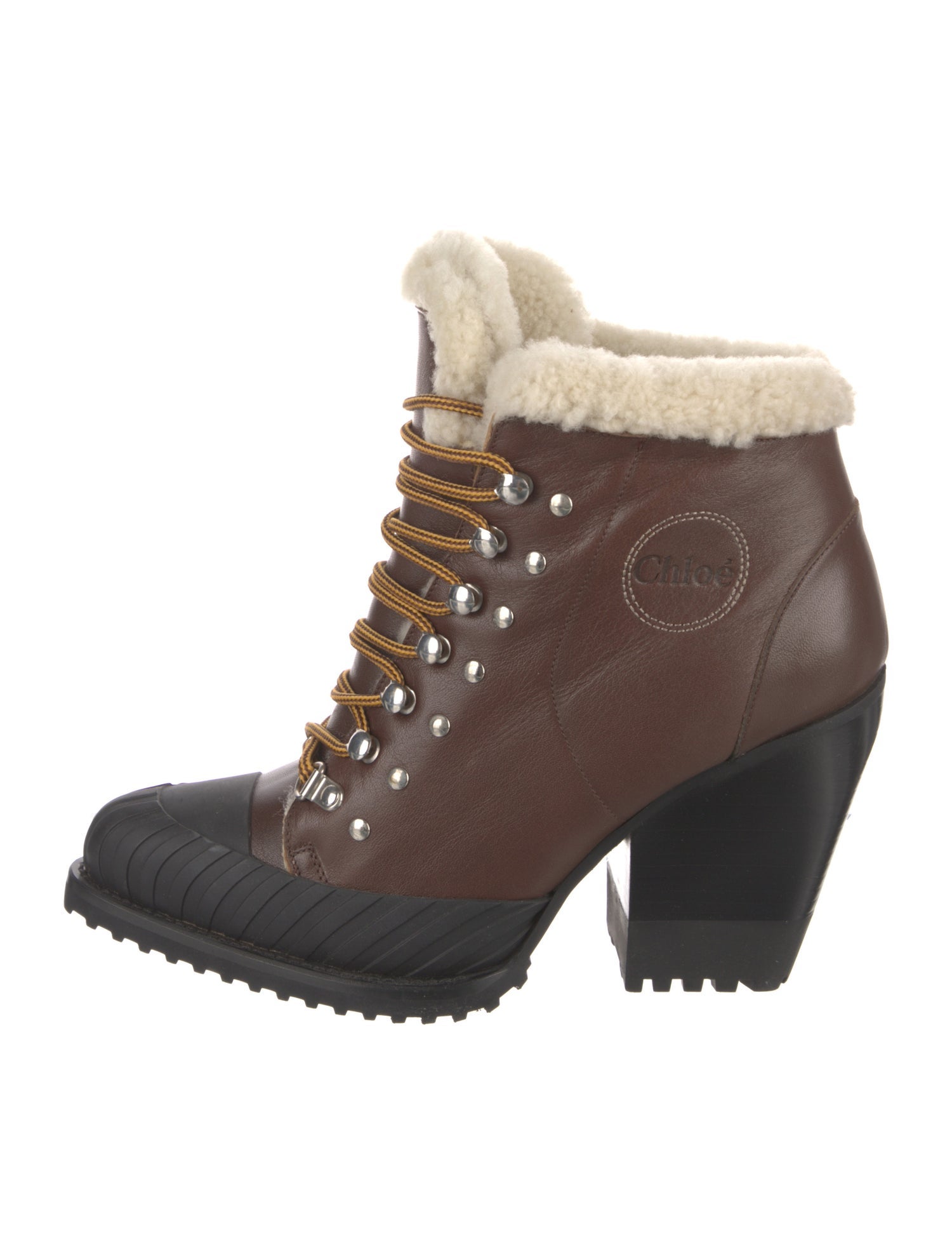 Chloé Leather Colorblock Pattern Lace-Up Boots