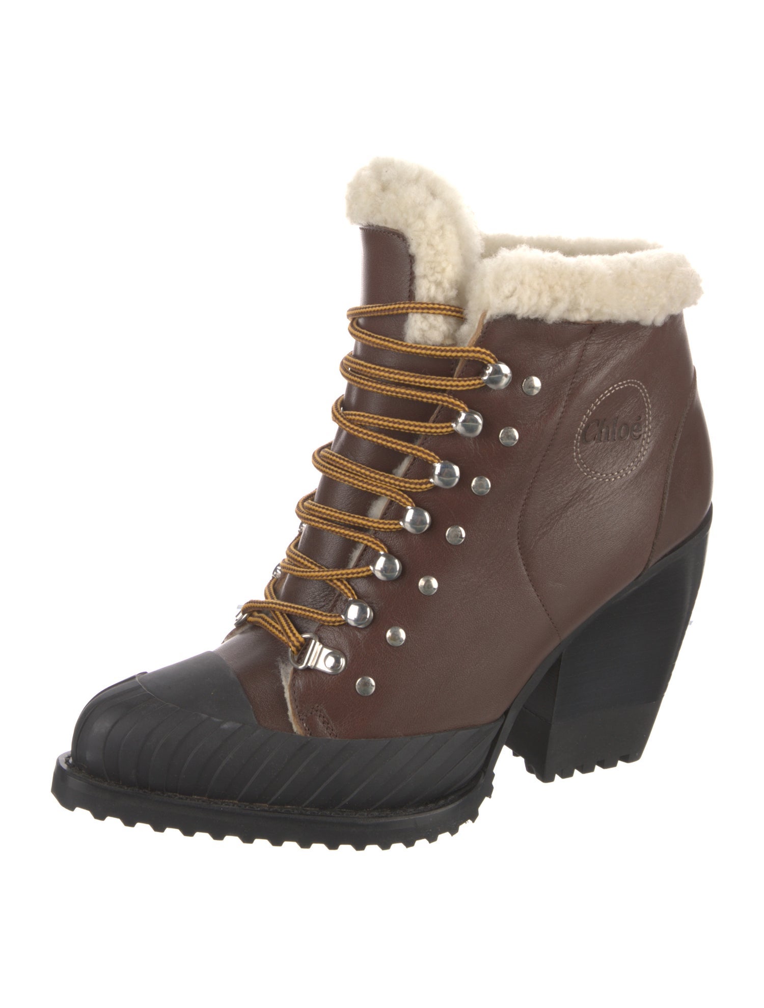 Chloé Leather Colorblock Pattern Lace-Up Boots