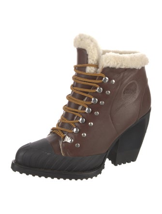 Chloé Leather Colorblock Pattern Lace-Up Boots