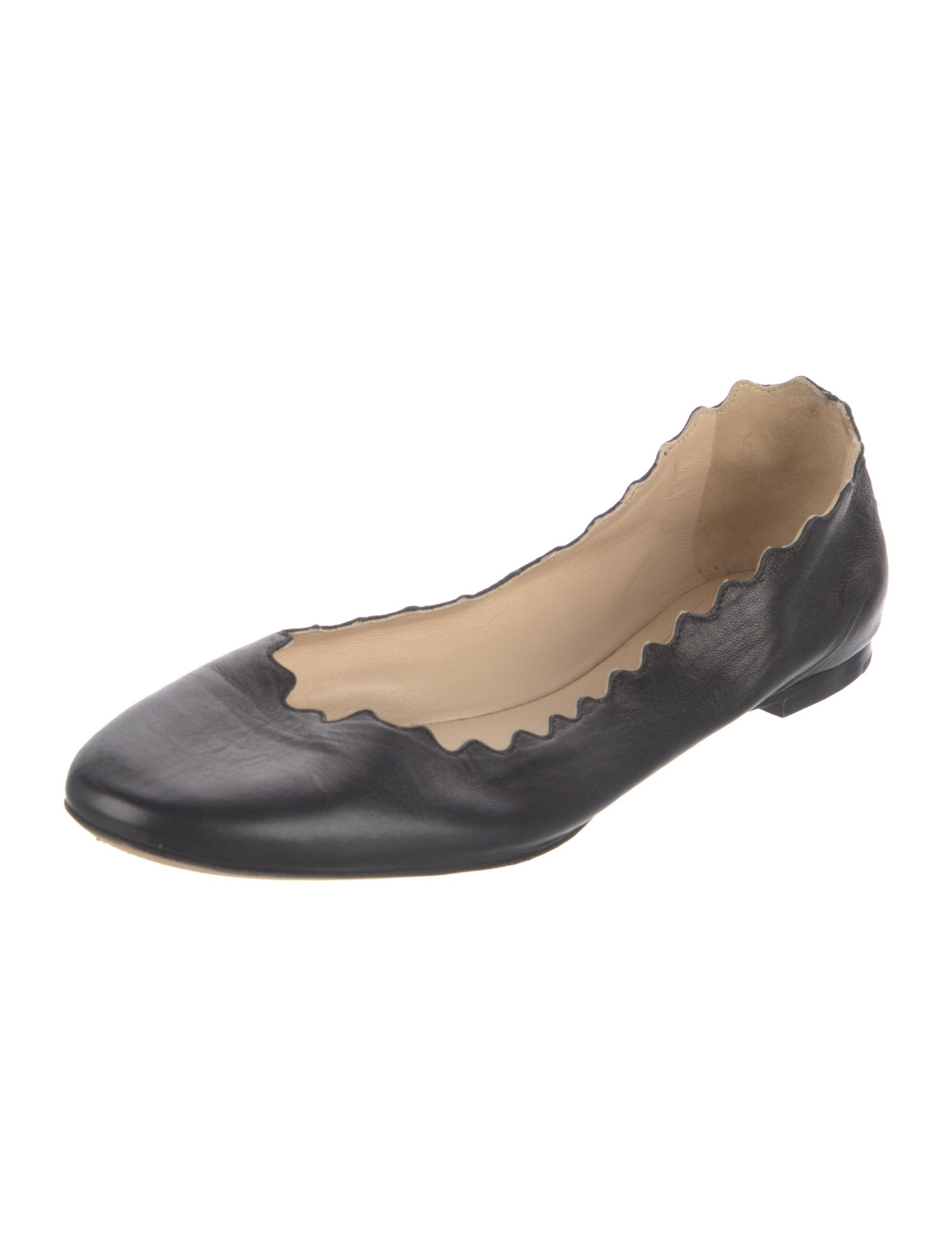 Chloé Leather Scalloped Accent Ballet Flats