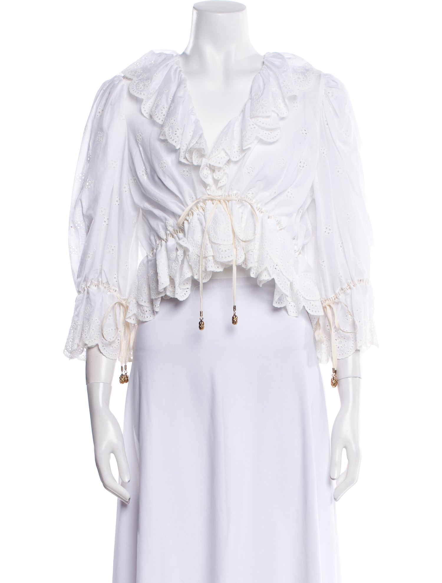 Chloé V-Neck Three-Quarter Sleeve Crop Top