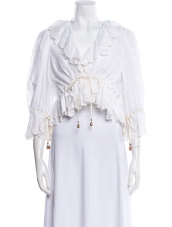 Chloé V-Neck Three-Quarter Sleeve Crop Top