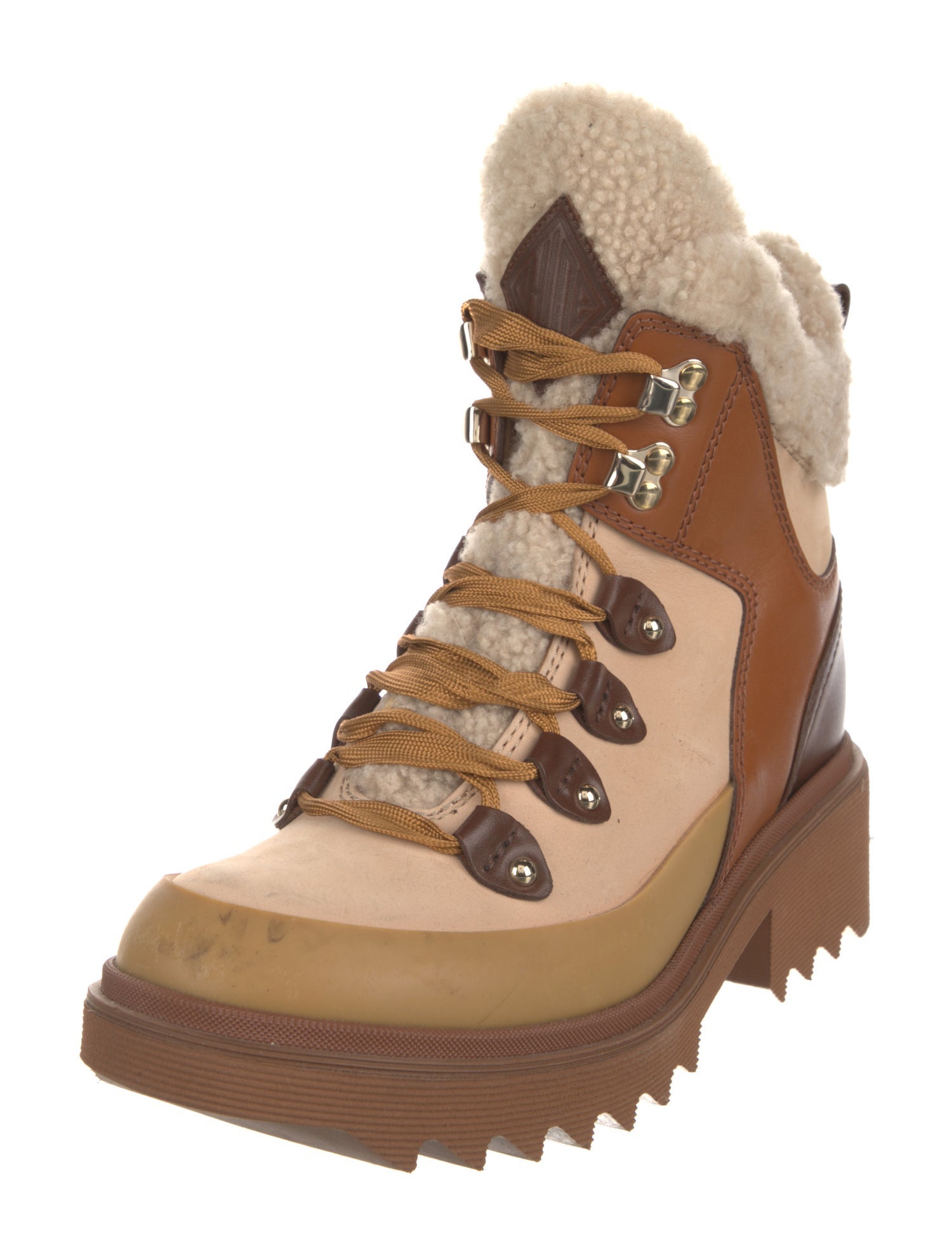 Chloé Leather Colorblock Pattern Combat Boots