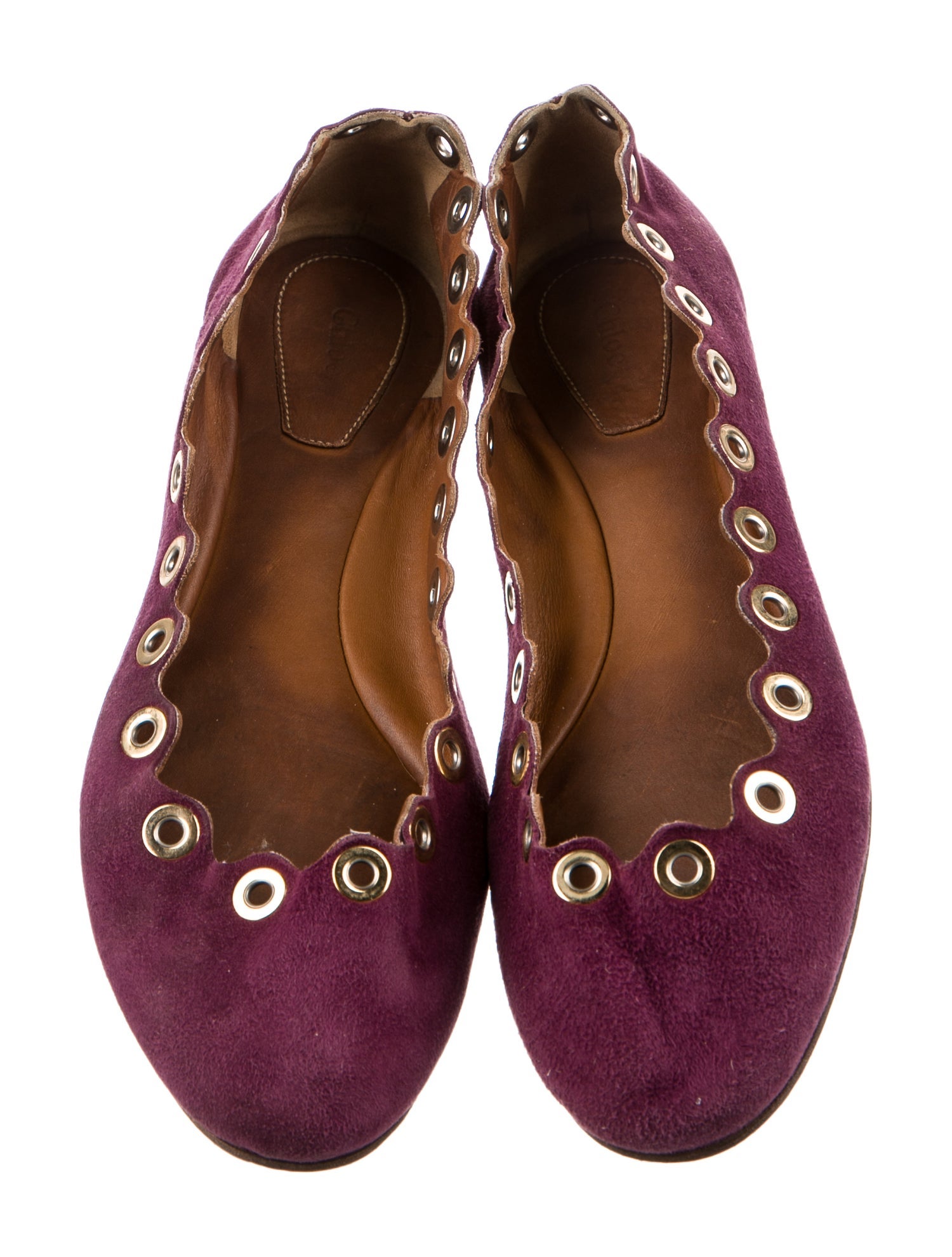 Chloé Suede Studded Accents Ballet Flats