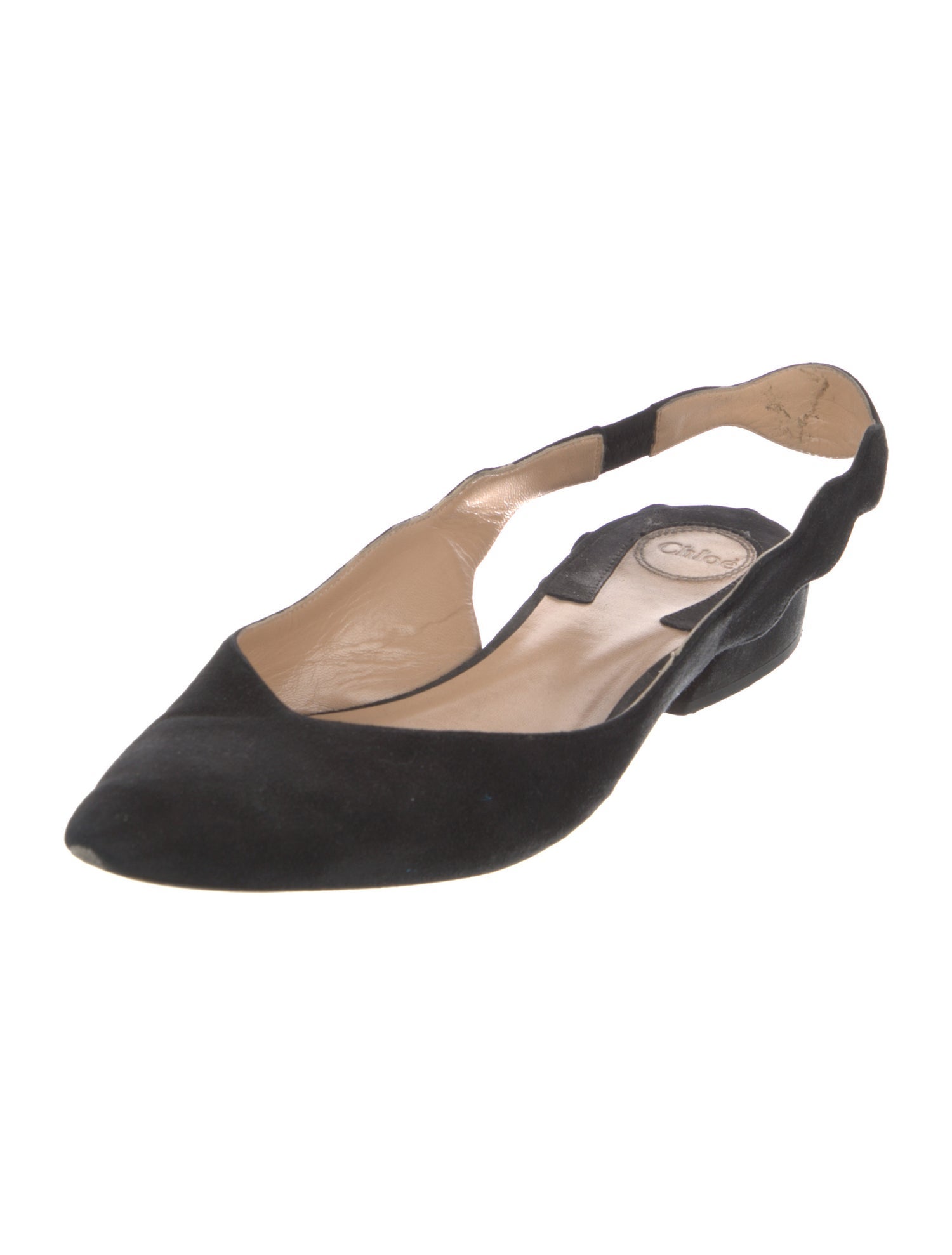 Chloé Suede Scalloped Accent Slingback Flats