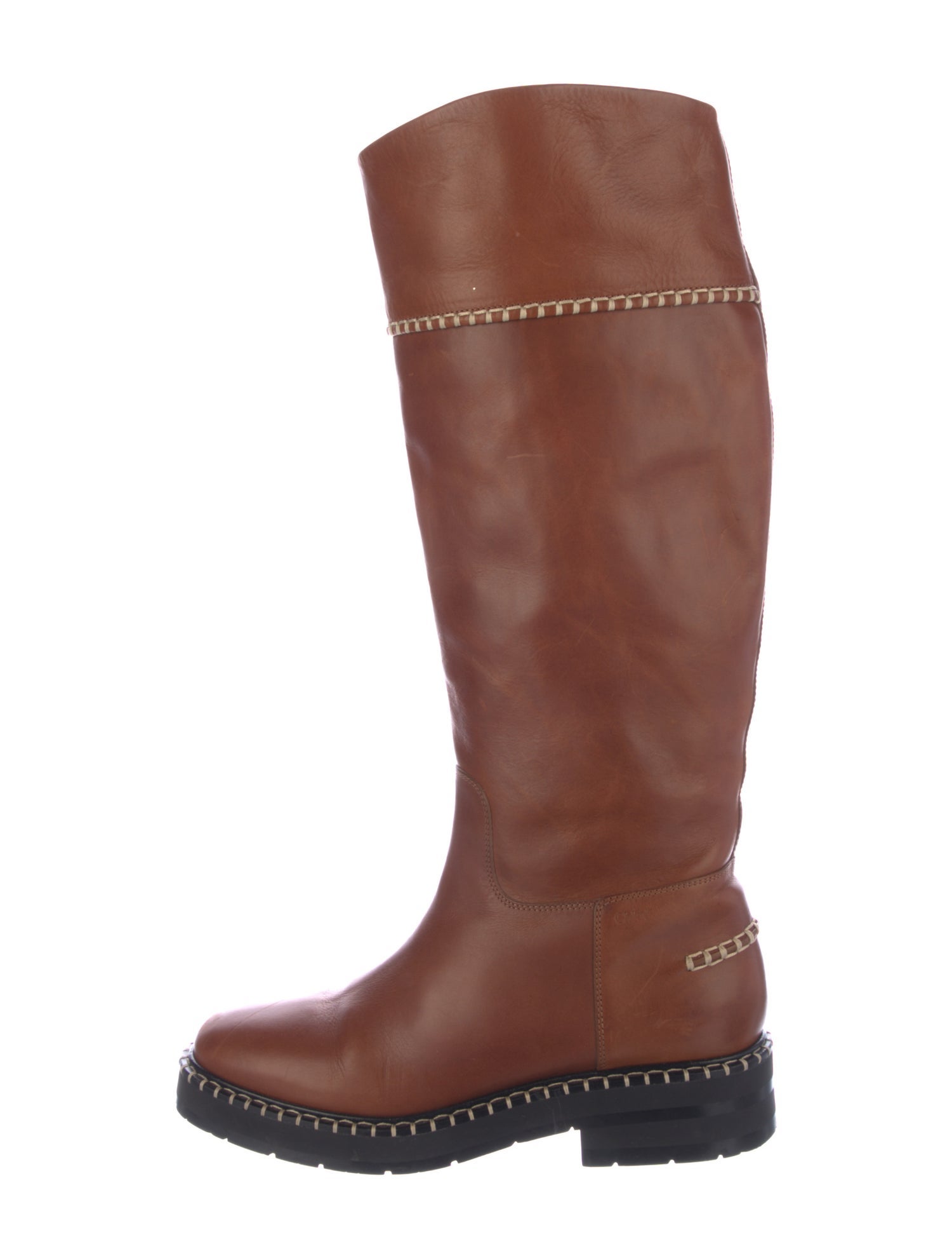 Chloé Leather Whipstitch Trim Riding Boots