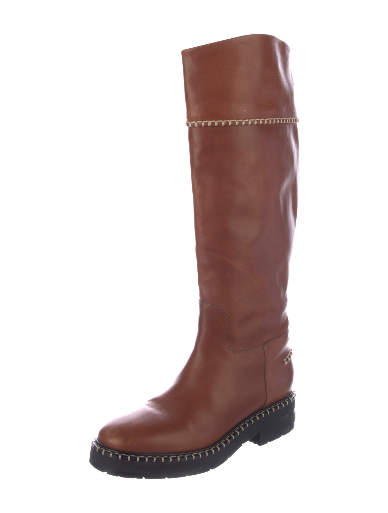 Chloé Leather Whipstitch Trim Riding Boots