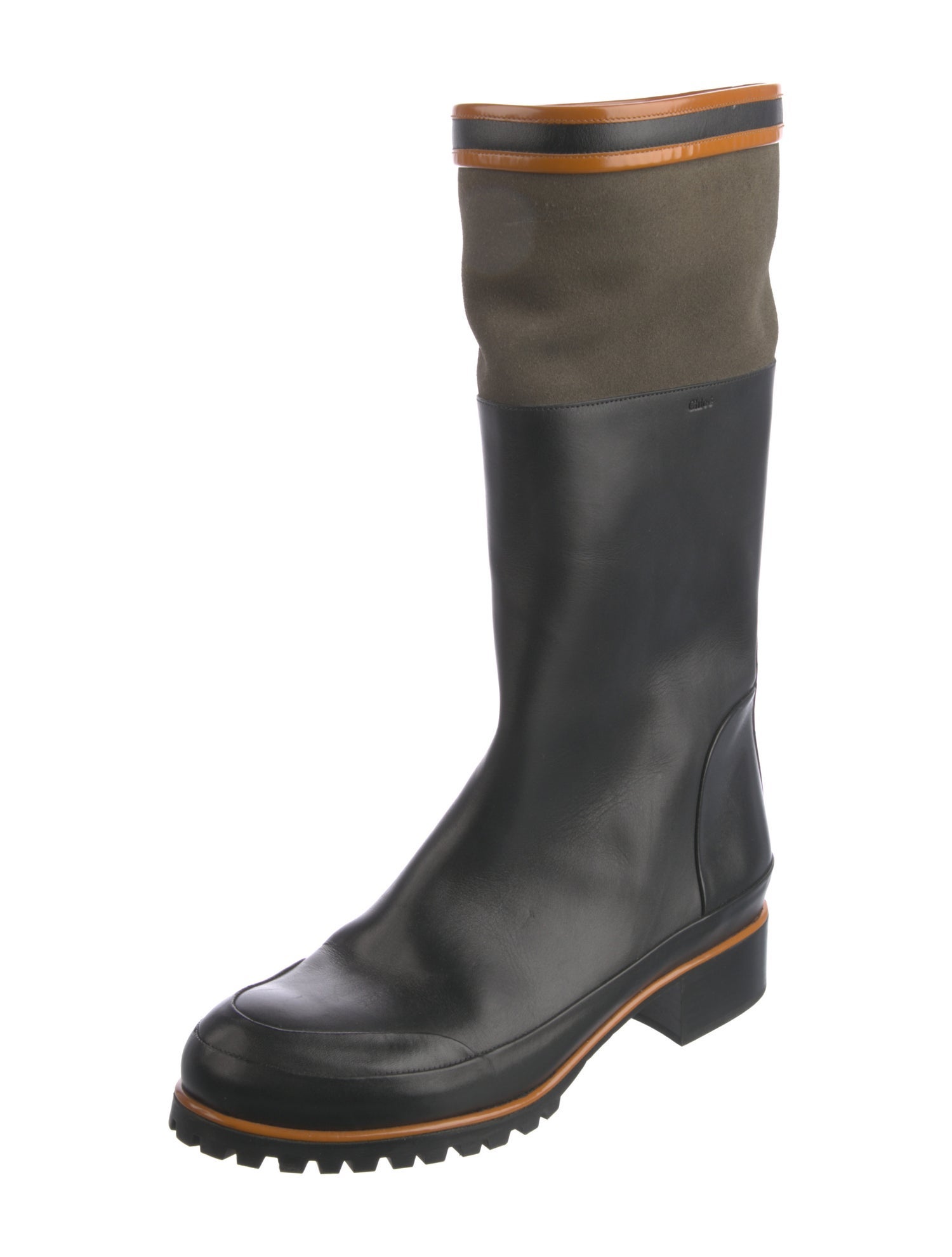 Chloé Leather Colorblock Pattern Rain Boots