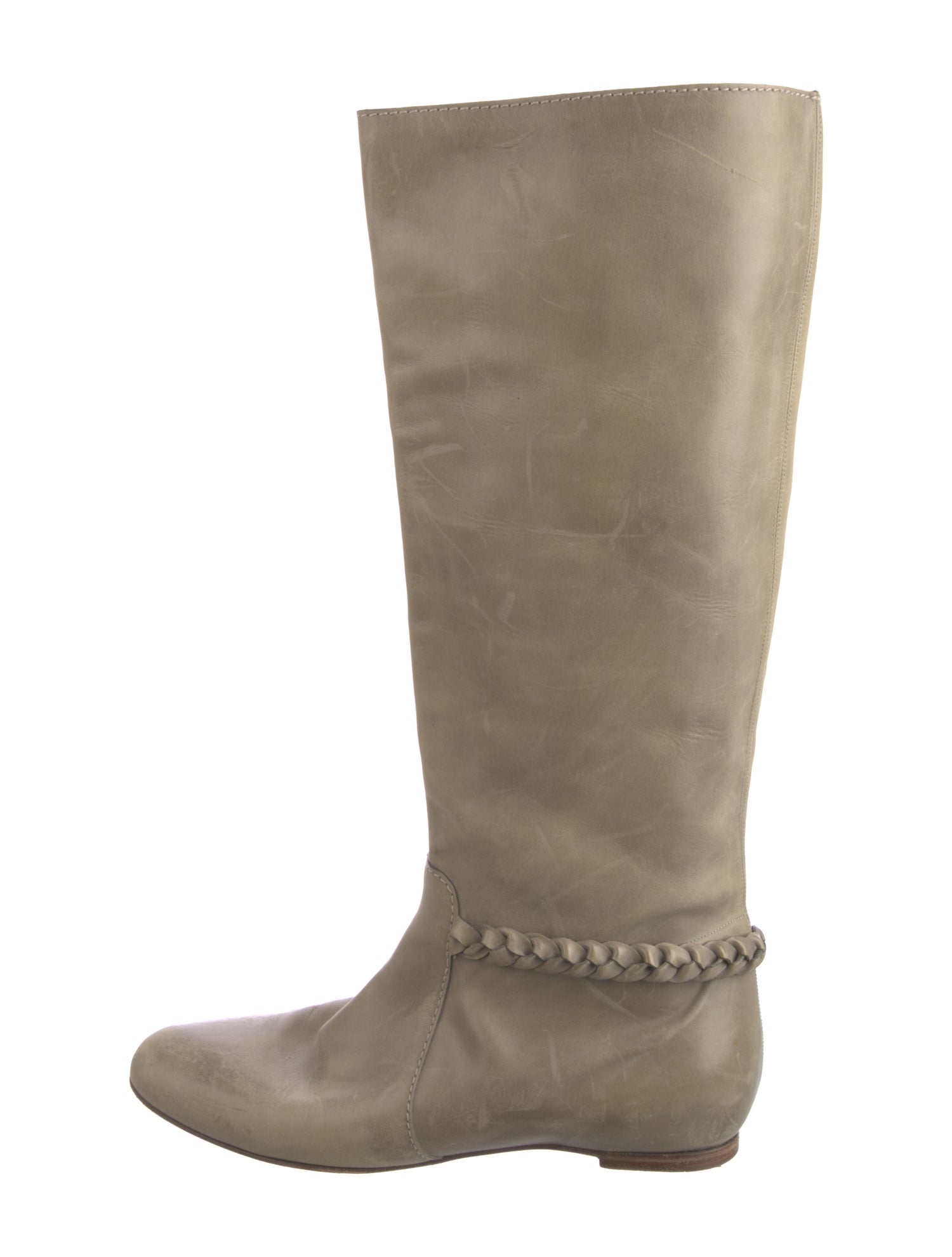 Chloé Leather Braided Accents Riding Boots