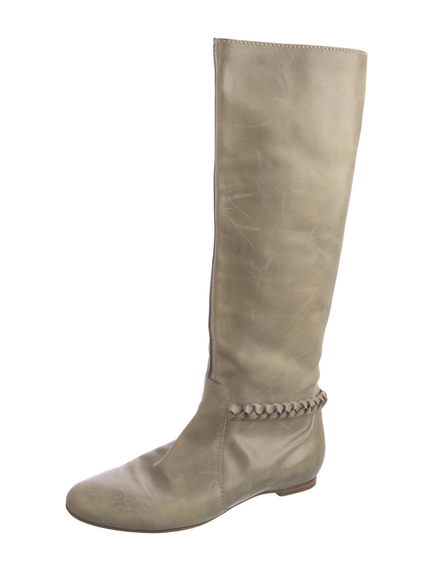 Chloé Leather Braided Accents Riding Boots