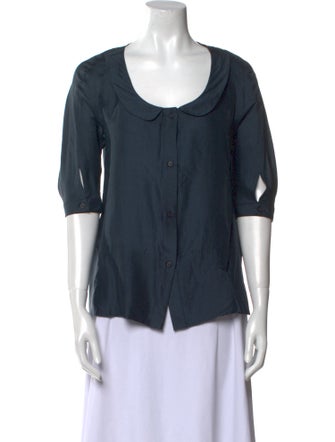 Chloé Silk Scoop Neck Button-Up Top