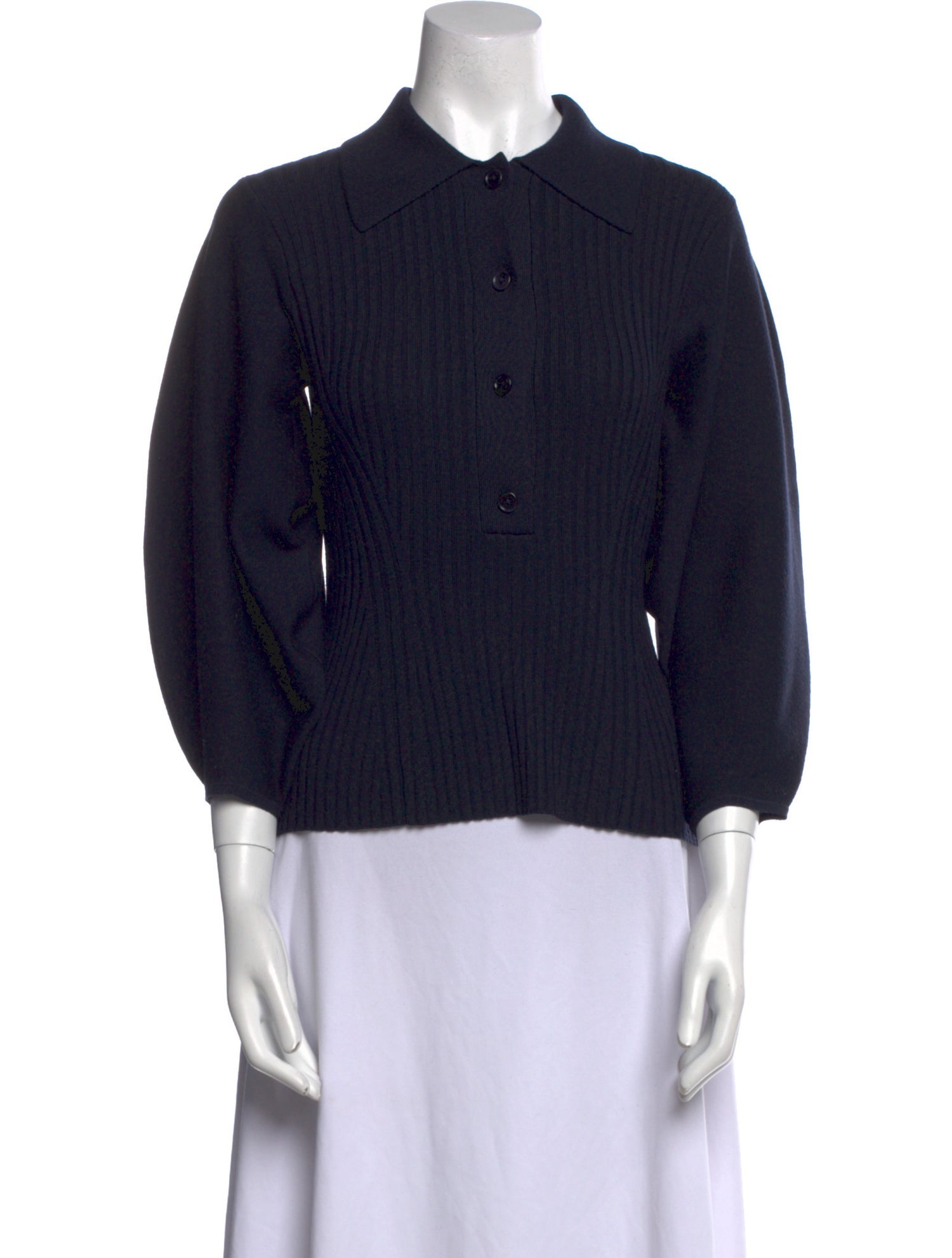 Chloé Wool Three-Quarter Sleeve Button-Up Top