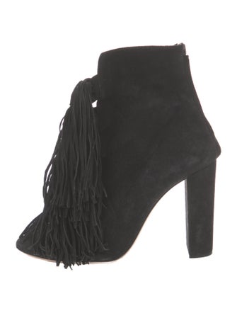 Chloé Suede Fringe Trim Accent Lace-Up Boots