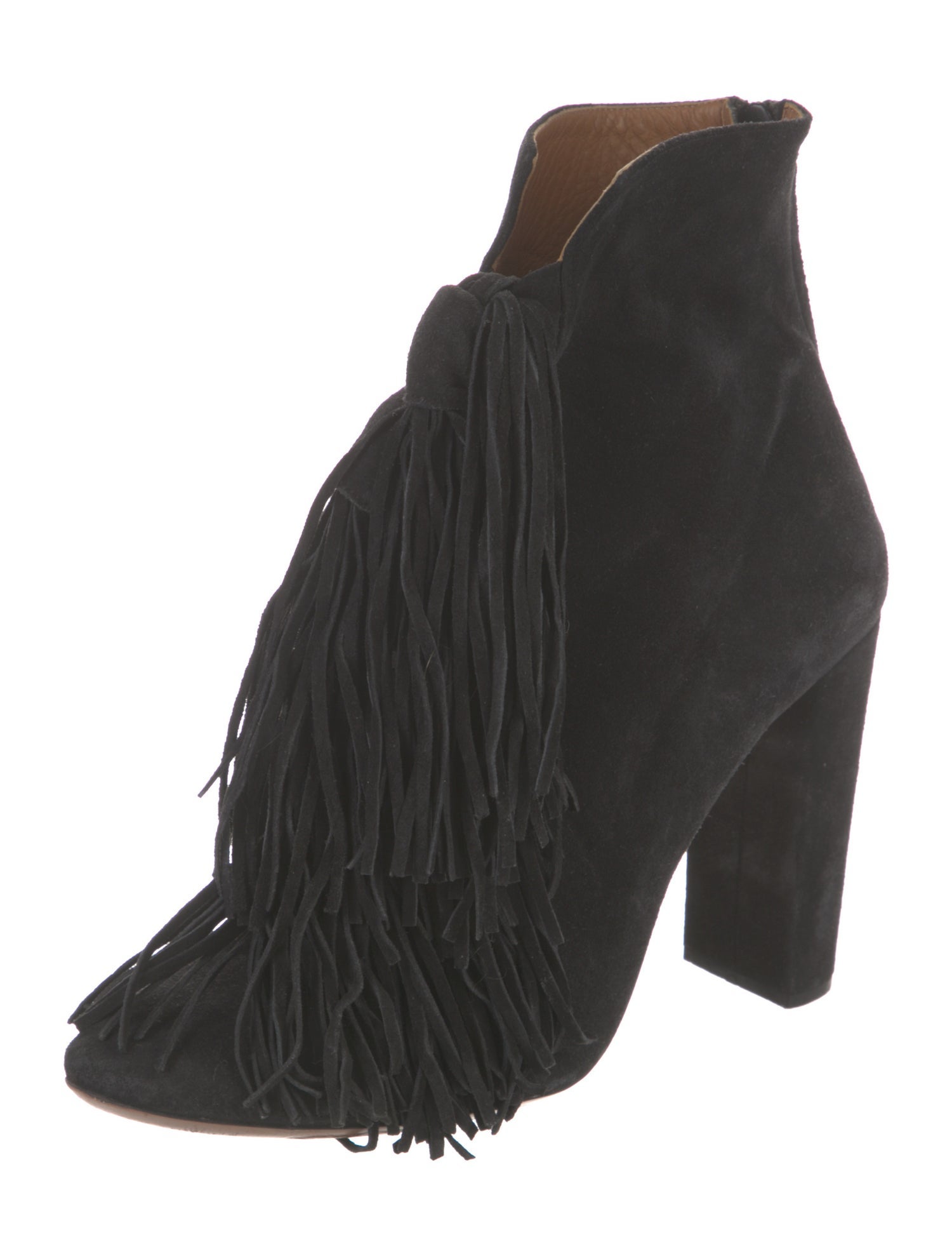 Chloé Suede Fringe Trim Accent Lace-Up Boots