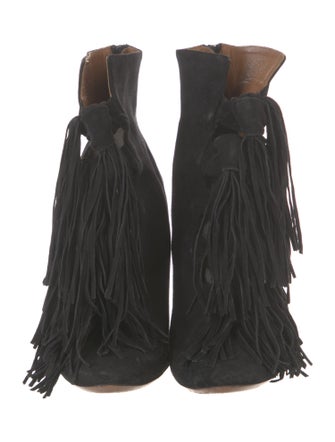 Chloé Suede Fringe Trim Accent Lace-Up Boots