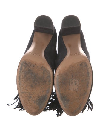 Chloé Suede Fringe Trim Accent Lace-Up Boots