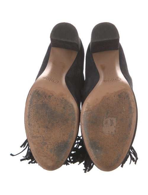 Chloé Suede Fringe Trim Accent Lace-Up Boots