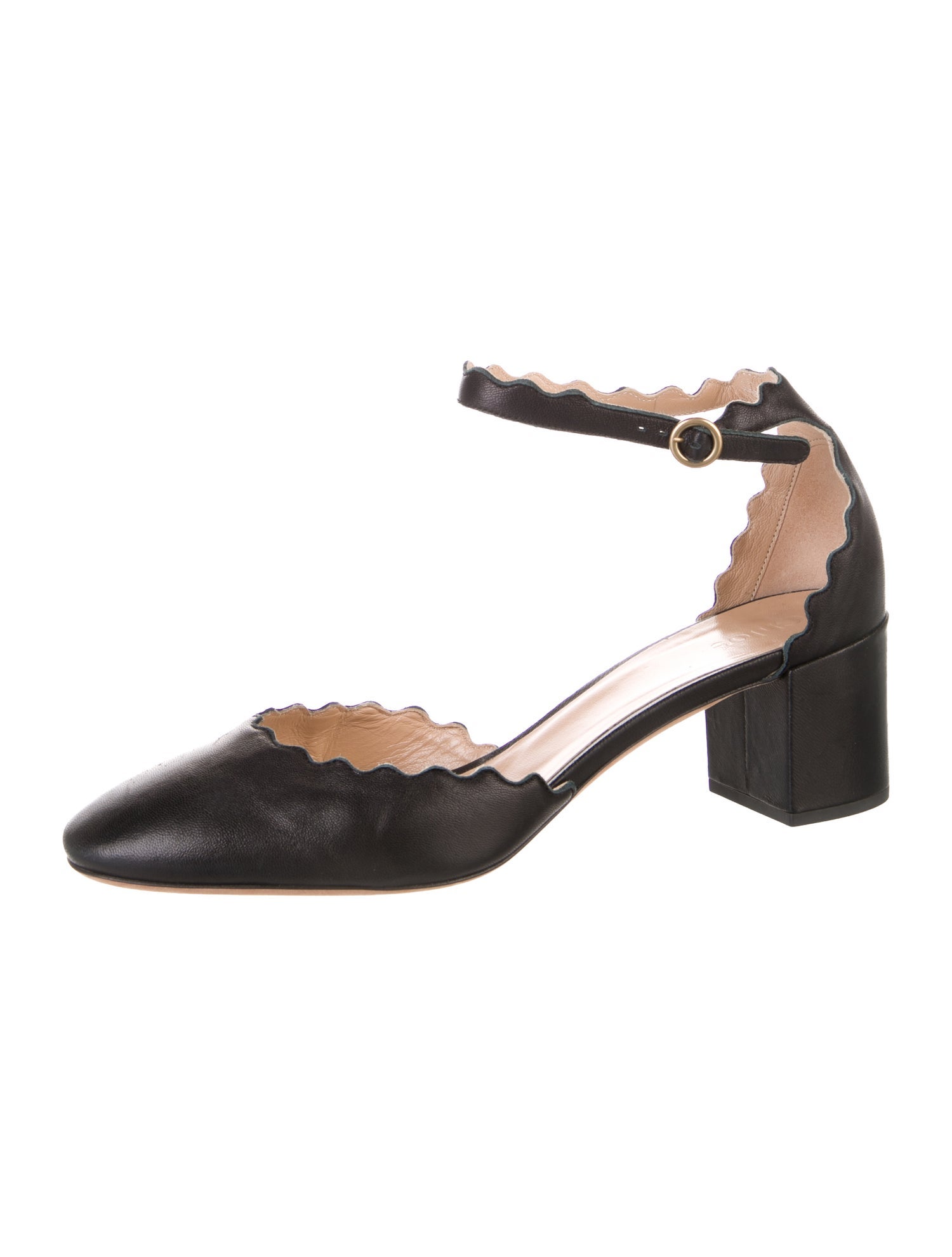 Chloé Leather Scalloped Accent D'Orsay Pumps
