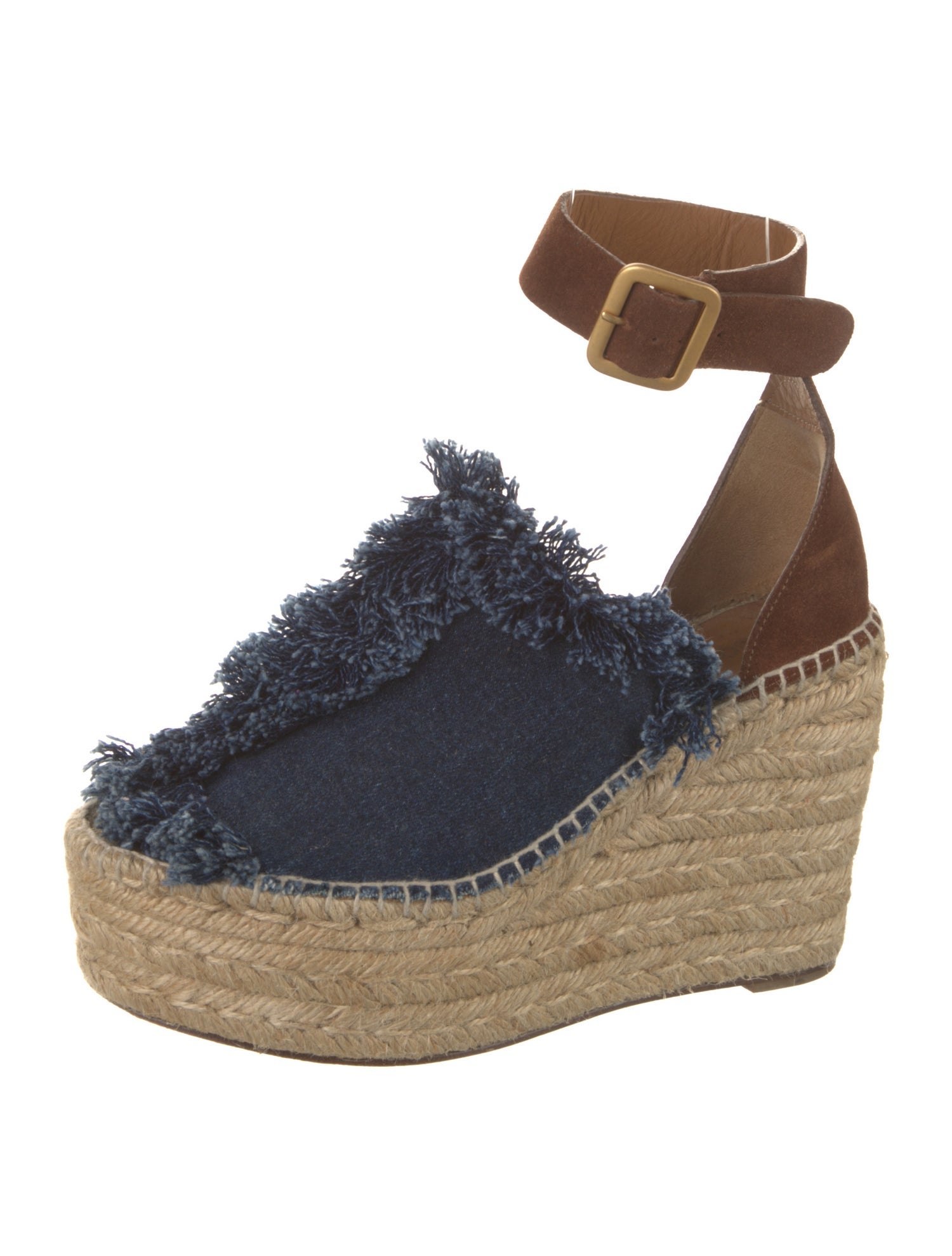 Chloé Denim Colorblock Pattern Espadrilles