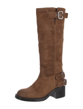 Chloé Suede Colorblock Pattern Riding Boots