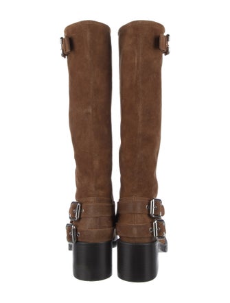 Chloé Suede Colorblock Pattern Riding Boots