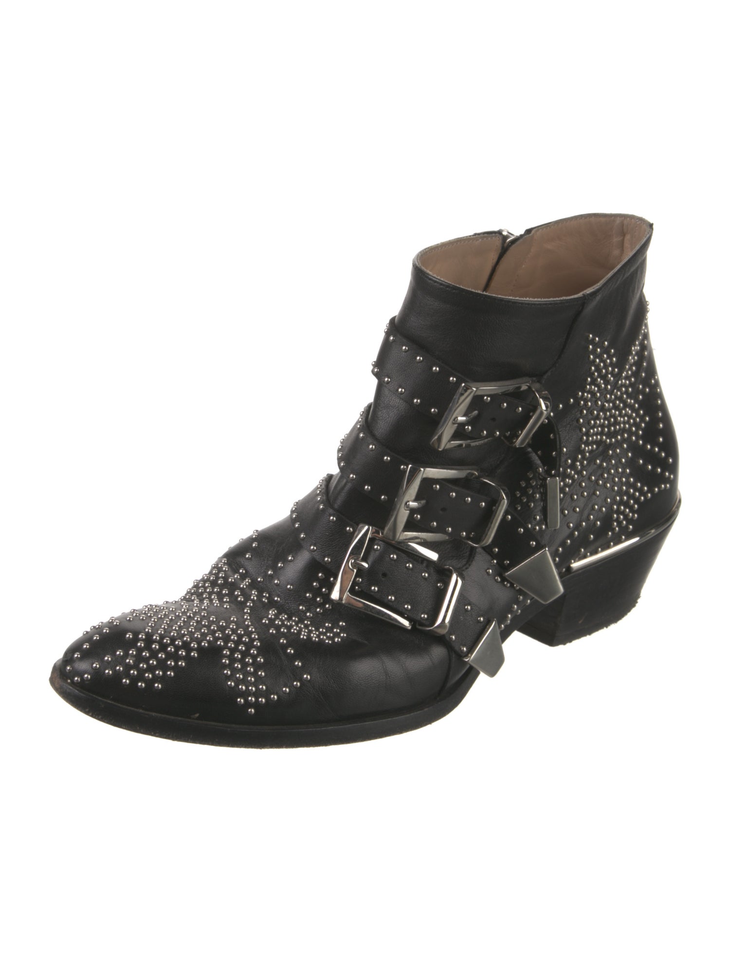 Chloé Leather Studded Accents Western Boots