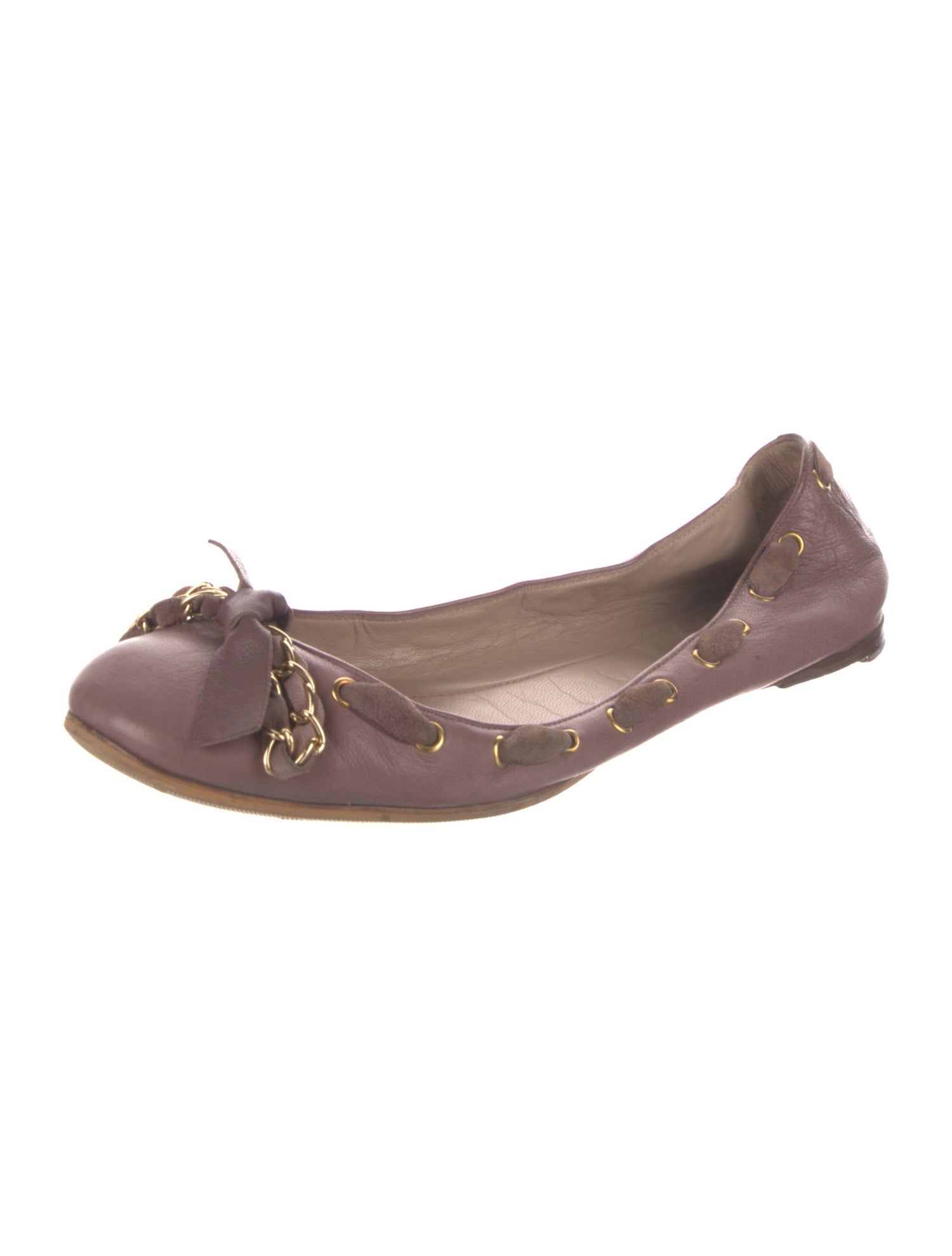 Chloé Leather Chain-Link Accents Ballet Flats