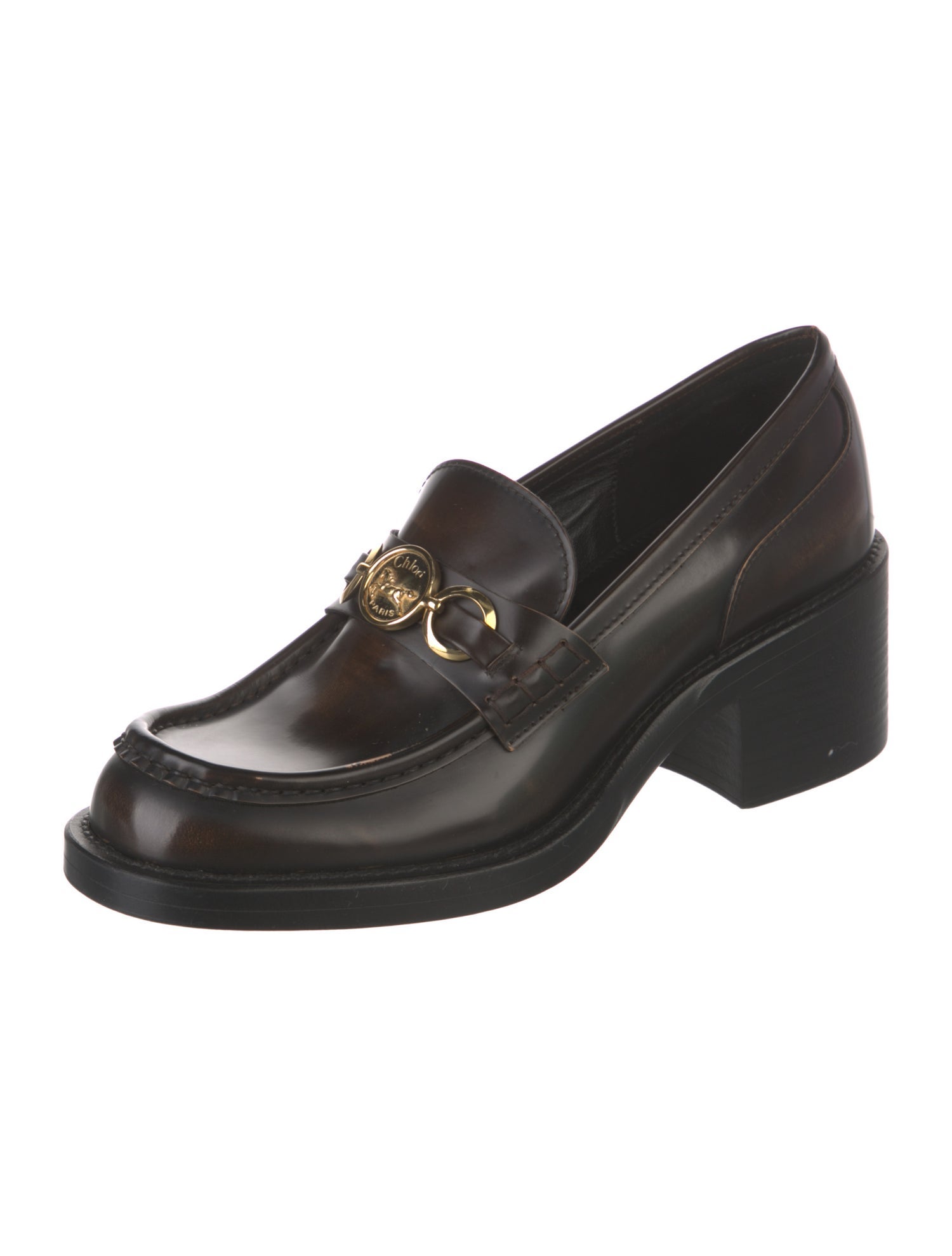 Chloé Leather Chain-Link Accents Loafers