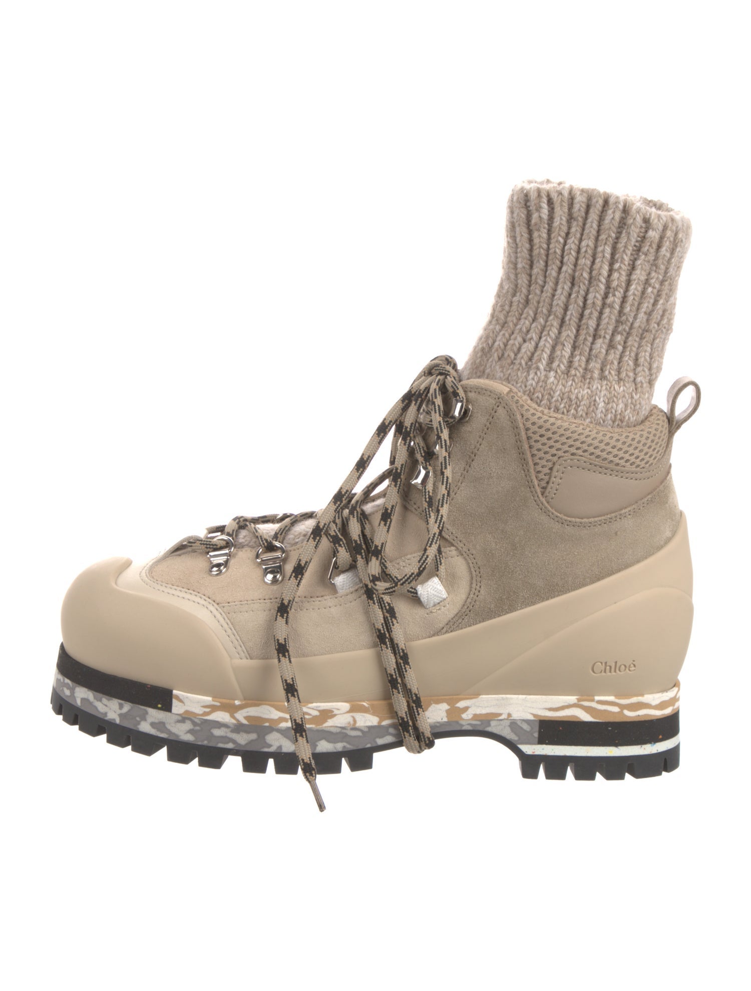 Chloé Suede Colorblock Pattern Combat Boots w/ Tags