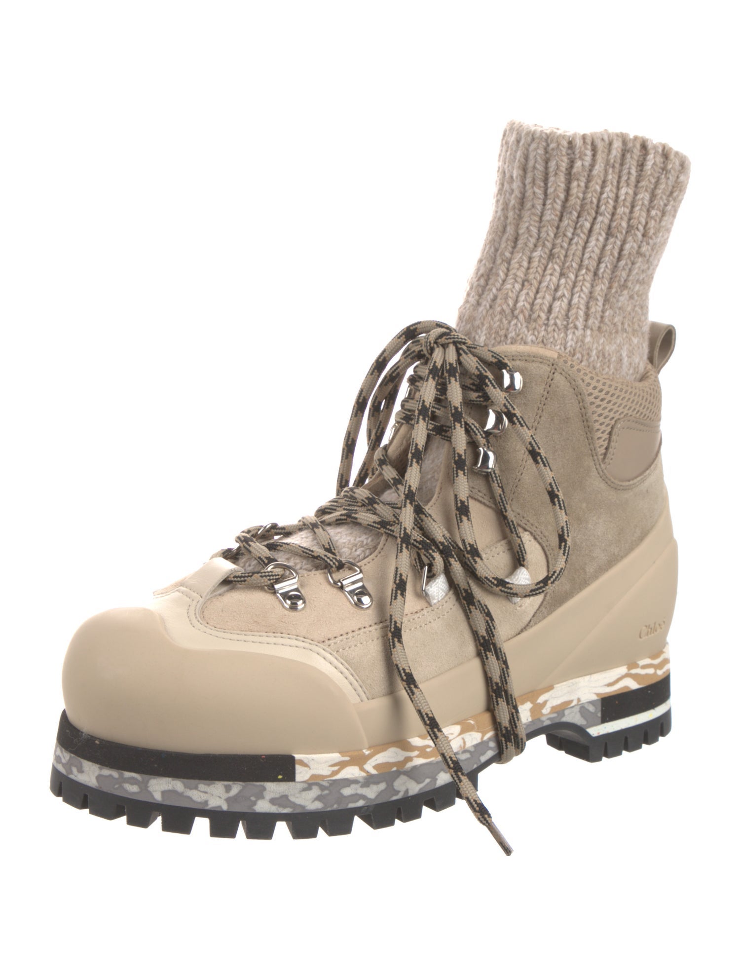 Chloé Suede Colorblock Pattern Combat Boots w/ Tags