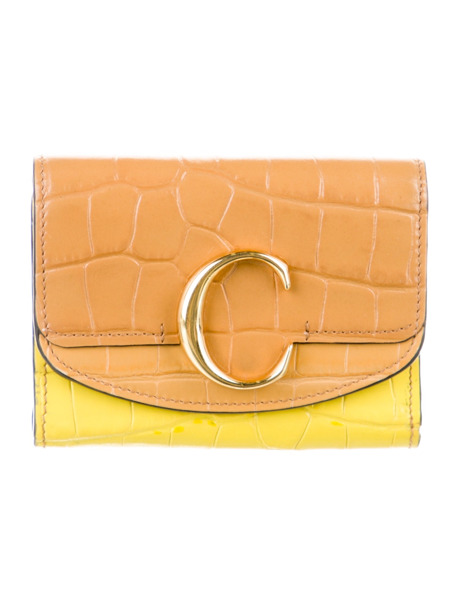 Chloé Embossed Leather Colorblock Pattern Compact Wallet