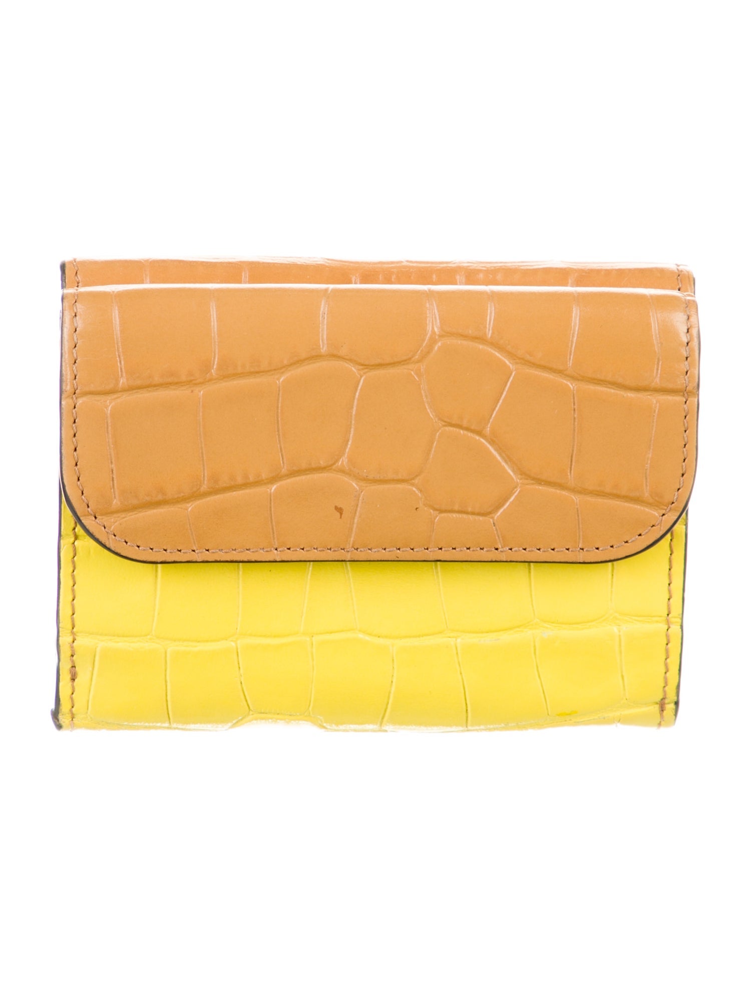 Chloé Embossed Leather Colorblock Pattern Compact Wallet