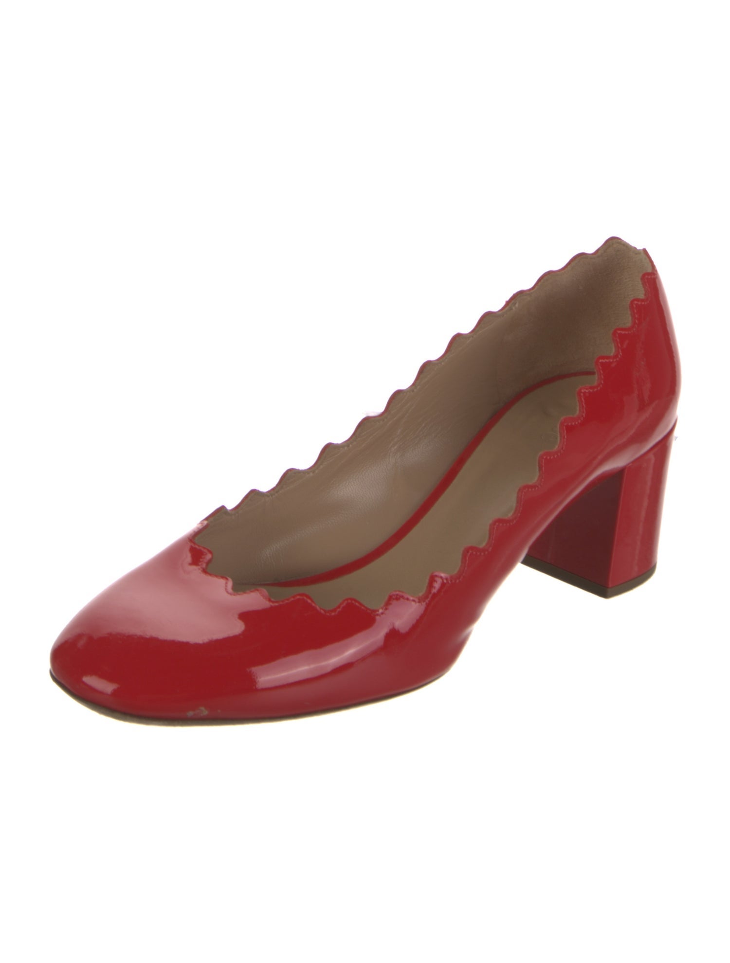 Chloé Patent Leather Scalloped Accent Pumps