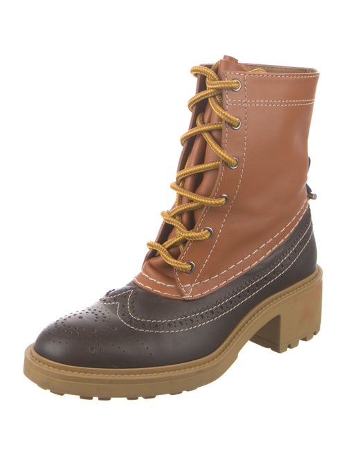 Chloé Leather Colorblock Pattern Lace-Up Boots